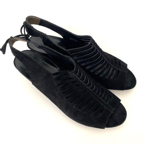 Paul Green Slingback Trisha Suede Sandal Black Cut Out Open Toe 7 UK 9.5 US - Picture 2 of 8